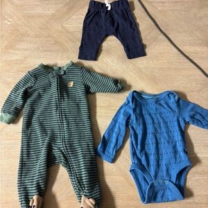 Striped Green and Blue Kids One Piece Set